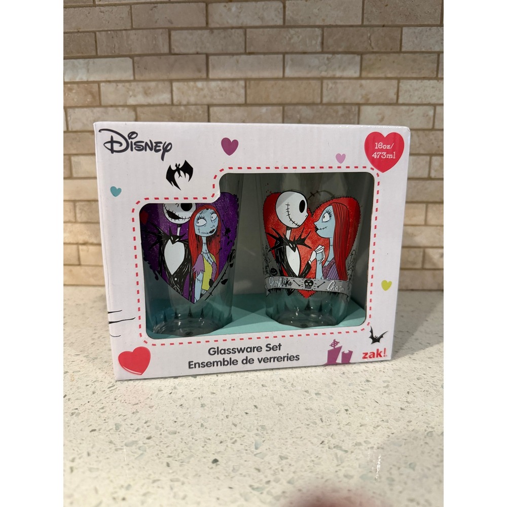 Nightmare Before Christmas Jack Sally Zak Glasses Set 2 16 Oz